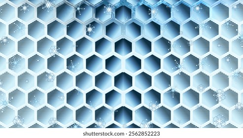 Image of hexagons pattern, moving lens flare and looping snowflakes against blue background. Digitally generated, hologram, christmas festivity, tradition and winter holiday concept. - Powered by Shutterstock - Get 15% off with code: PIKWIZARD15