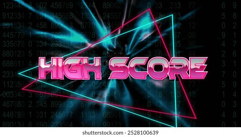 Image of high score text over neon pattern. Global image game, digital interface, communication, computing and data processing concept digitally generated image. - Powered by Shutterstock - Get 15% off with code: PIKWIZARD15