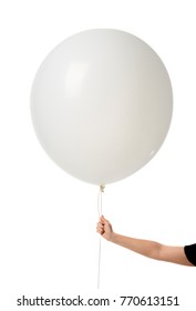 Image Of Huge 36 Or 48 Inch Giant Latex Balloon With Woman Hand Hold It For The String Isolated On White Background