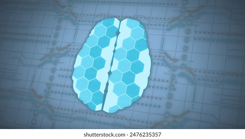 Image of human brain, circuit board and data processing over blue background. Global cloud computing, digital interface and data processing concept digitally generated image. - Powered by Shutterstock - Get 15% off with code: PIKWIZARD15