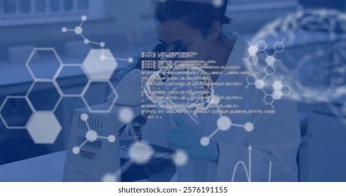 Image of human brains and scientific data processing over asian female scientist in laboratory. Global science, connections, computing and data processing concept digitally generated image. - Powered by Shutterstock - Get 15% off with code: PIKWIZARD15