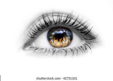 Image Of The Human Eye With Fire In The Eyes