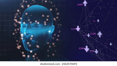 Image of human head with digital interface data processing. global technology information connection networking concept digitally generated image.