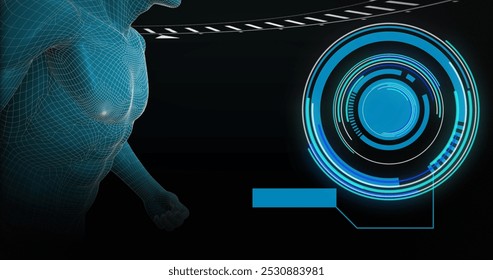 Image of human running with scope scanning and data processing. global sport, competition, technology, data processing and digital interface concept digitally generated image. - Powered by Shutterstock