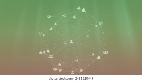 Image of icons connected with lines forming globe over gradient background. Digitally generated, hologram, illustration, communication, notification, like, social media, globalization, technology. - Powered by Shutterstock - Get 15% off with code: PIKWIZARD15