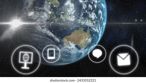 Image of icons, connections and globe with data processing. Global digital interface, cloud computing and data processing concept digitally generated image. - Powered by Shutterstock - Get 15% off with code: PIKWIZARD15