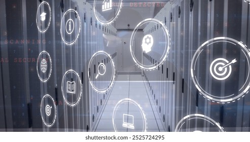 Image of icons and data processing with connections over computer server. Global networks, digital interface, computing and data processing concept digitally generated image. - Powered by Shutterstock - Get 15% off with code: PIKWIZARD15