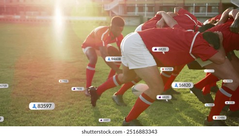 Image of icons and data processing over diverse rugby players. Global sports, competition, connections, computing and data processing concept digitally generated image. - Powered by Shutterstock - Get 15% off with code: PIKWIZARD15
