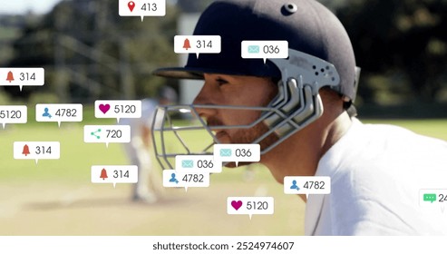 Image of icons and data processing over diverse male cricket players. Global sports, social media, connections, computing and data processing concept digitally generated image. - Powered by Shutterstock