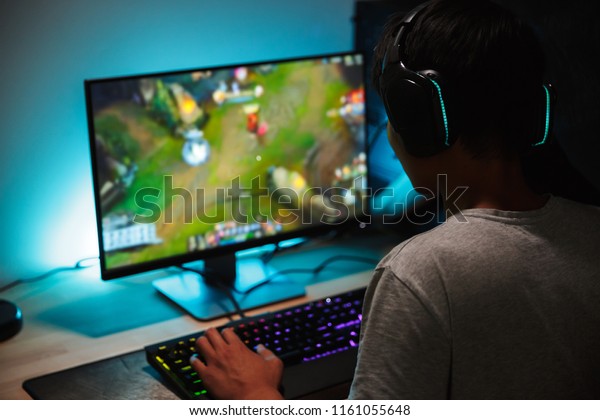 Image Immersed Teenage Gamer Boy Playing Stock Photo (Edit Now) 1161055648