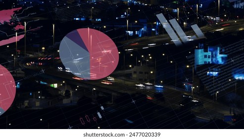 Image of infographic interface, aerial view of time lapse of moving vehicles on street in city. Digital composite, multiple exposure, report, business, growth, global and transportation concept. - Powered by Shutterstock