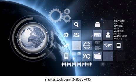 Image of infographic interface and globe space.