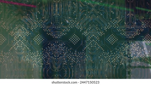 Image of integrated circuit and processor. Computers, technology, connections and data processing concept digitally generated image.