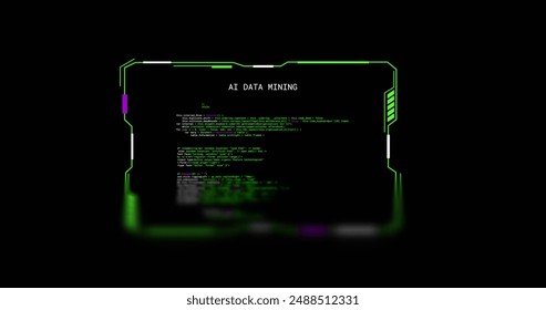 Image of interface with ai data mining text, processing on black background. Connection, data, processing, business, ai, digital interface and communication, digitally generated image.