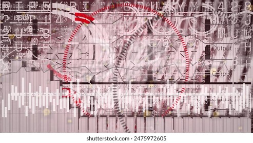 Image of interface with data processing against red background. Computer interface and business technology concept