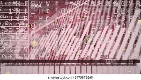 Image of interface with data processing against red background. Computer interface and business technology concept