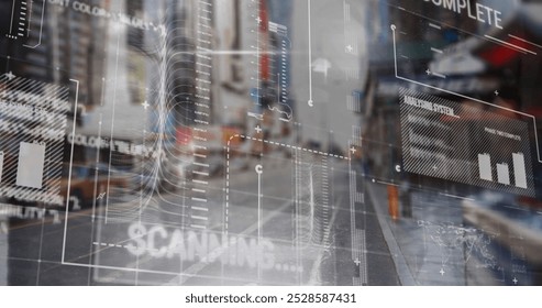 Image of interface with data processing against time-lapse of people walking on the street. Computer interface and business technology concept - Powered by Shutterstock - Get 15% off with code: PIKWIZARD15