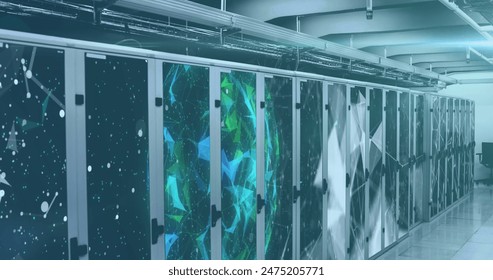 Image of interface with data processing and plexus networks against computer server room. Computer interface and business data storage technology concept - Powered by Shutterstock - Get 15% off with code: PIKWIZARD15