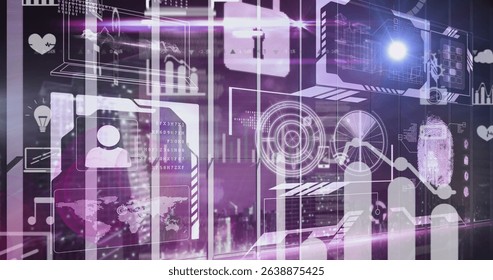 Image of interface with multiple charts, padlock, programming language and computer icons. Hologram, digitally generated, multiple exposure, infographic, data security, futuristic and technology. - Powered by Shutterstock - Get 15% off with code: PIKWIZARD15