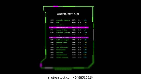 Image of interface screen with quantitative data text processing on black background. Connection, data, processing, business, digital interface and communication, digitally generated image. - Powered by Shutterstock - Get 15% off with code: PIKWIZARD15