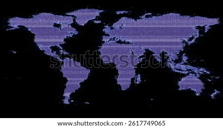 Image of interference over world map on black background. Global technology, computing and digital interface concept digitally generated image.