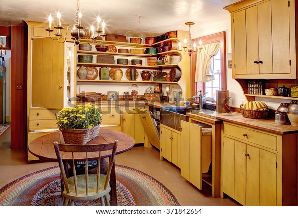 Image Kitchen Restored Primitive Colonial Style Stock Photo Edit Now   Image Kitchen Restored Primitive Colonial 600w 371842654 