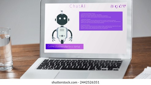 Image of laptop screen with ai chatbot icon and data processing. Global artificial intelligence, connections, networks, data processing and digital interface concept digitally generated image. - Powered by Shutterstock - Get 15% off with code: PIKWIZARD15