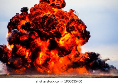 Image Of Large Explosion Fireball With Flames And Smoke.