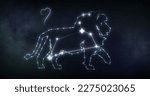 Image of leo sign with stars on black background. Zodiac signs, stars and horoscop concept digitally generated image.