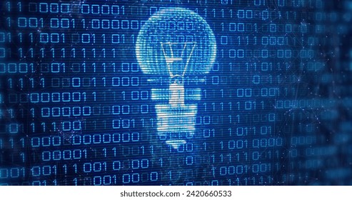 Image of light bulb, binary coding and data processing. Global cloud computing, digital interface and data processing concept digitally generated image. - Powered by Shutterstock - Get 15% off with code: PIKWIZARD15