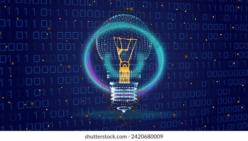 Image of light bulb, neon circle and binary coding data processing. Global cloud computing, digital interface and data processing concept digitally generated image. - Powered by Shutterstock - Get 15% off with code: PIKWIZARD15