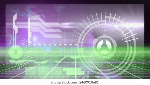 Image of light over digital screen with diverse data. Digital interface, data processing and technology concept digitally generated image.