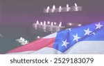 Image of light trails over candles and flag of usa. Politics and patriotism concept digitally generated image.