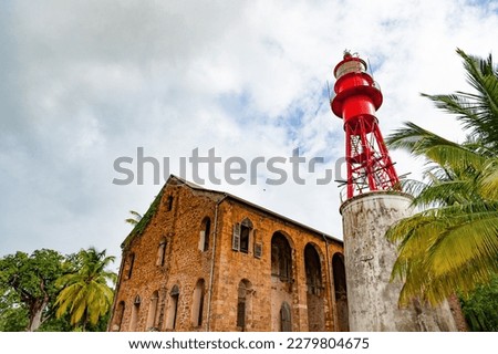 image of lighthouse tower. lighthouse tower building. lighthouse tower on devils island.