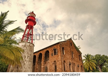 image of lighthouse tower. lighthouse tower building. lighthouse tower on devils island.