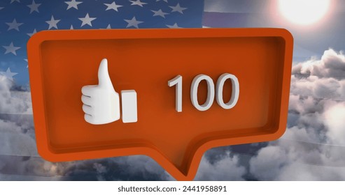 Image of like icon with numbers on speech bubble with flag of usa. global social media and communication concept digitally generated image. - Powered by Shutterstock