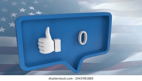 Image of like icon with numbers on speech bubble with flag of usa. global social media and communication concept digitally generated image. - Powered by Shutterstock