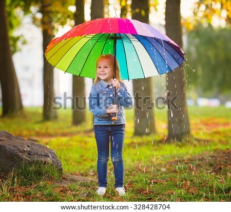 Image Little Girl Rainbow Umbrella Park Stock Photo Edit