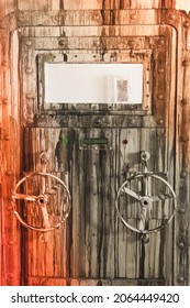 Image of locked grey door of lab in lost room.
