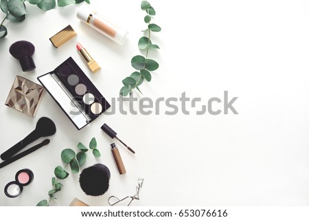 image of make up products on white background 