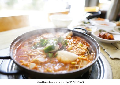 An Image Of Making Stew With Pollack On The Table.