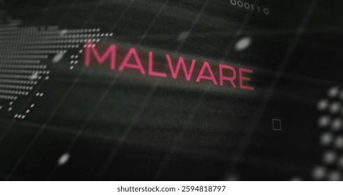 Image of malware text and world map over black background. Global cyber security, connections, computing and data processing concept digitally generated image.