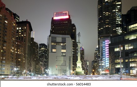 Image Of Manhattan New York On A Snow Chilled Evening.  Taken December 21, 2008.   On 59th Street, Columbus Circle, USA.