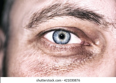 Image Of Man's Blue Eye Close Up.
