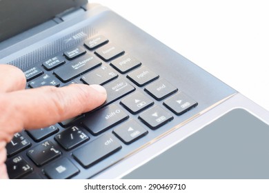 Image of man's hands typing. Selective focus
