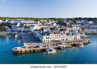 The Image Of The Marina With The Yachts With The Main Street Of La Palais, Belle Ile En Mer. France.