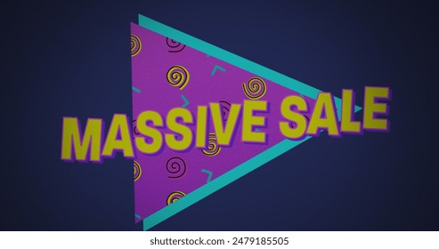 Image of massive sale text over triangular banner against blue background. Sale discount and retail business concept - Powered by Shutterstock