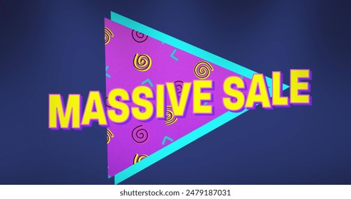 Image of massive sale text over triangular banner against blue background. Sale discount and retail business concept - Powered by Shutterstock