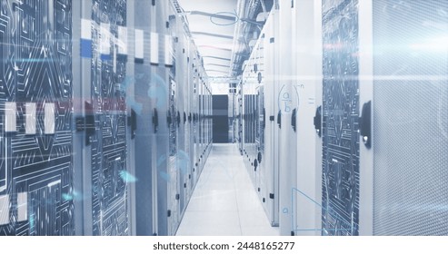 Image of mathematical equations and data processing against empty computer server room. Business data storage technology concept - Powered by Shutterstock - Get 15% off with code: PIKWIZARD15