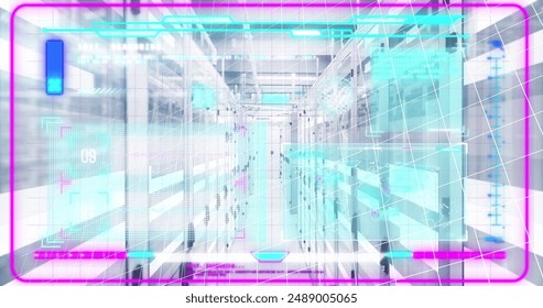 Image of mathematical equations and data processing over computer servers. Global computing and data processing concept digitally generated image.